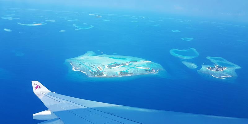 maldives islands from a plane view